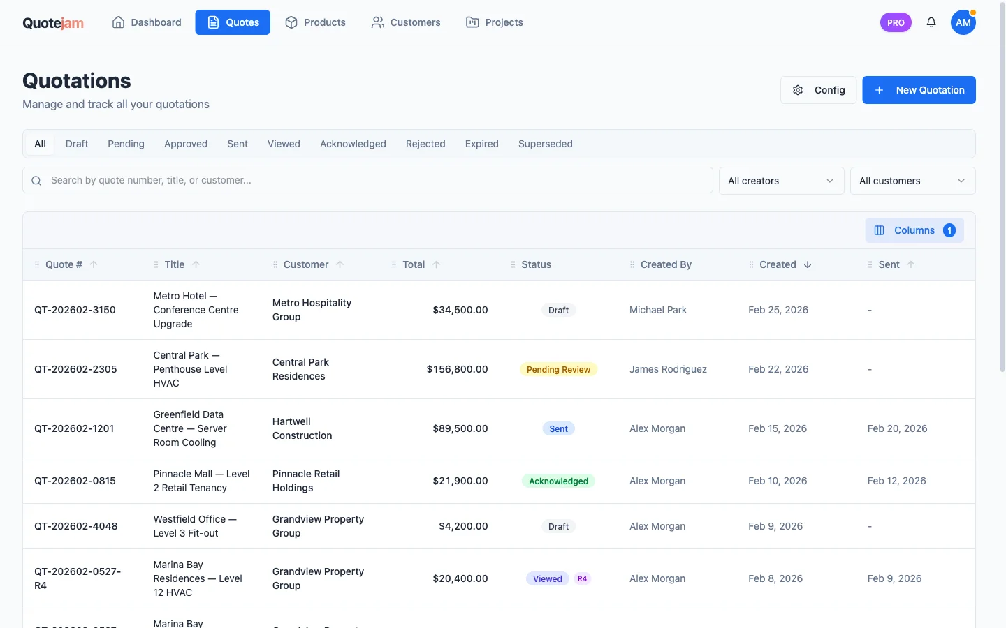 Quotejam Quotes screen